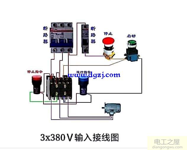 380V控制交流接触器起停实物接线图