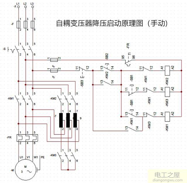 电动机自耦降压启动柜变压器接线图